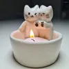 Candle Holders Cartoon Cat Holder Adorable Set For Home Decor Resin Kitten Couple Figurines With Warming Paws Room