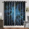 Rideaux Violet Galaxie Rideaux de Fenêtre Espace Planète Oeillet Rideau Occultant Univers Étoiles Rideaux pour Chambre Forêt Étoilée Cortinas 2 pièces