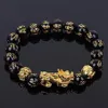 Charme Pulseiras 1 PC Golden Pixiu Obsidian Pulseira Feng Shui Preto Bead Liga Riqueza Handmade Lucky Amulet Gift217E