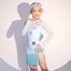 Stage Wear Fashion Professional Dancing Dresses Kids Performance Latin Dance Dress Girls Blue Mesh Sleeves Fringed SL9177