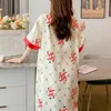 Dames Nachtkleding 2024 Zomer Nachthemd Dames Ijs Zijde Korte Mouwen Zoet Schattig Los Grote maten Middellange V-hals Loungewear