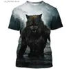 Heren T-shirts Heren T-shirt 3D Animal Wolf patroon Ts Zomer Oversized O-hals Korte Slve Tops Casual Sweatshirt Strt Harajuku Trui Y240315