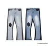 Trendiga high street mens jeans byxor modedesigner blå denim blossade byxa ungdom nitn tryckt lapp vit jean broderi pojkar kecks