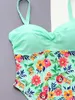 Costumi da bagno da donna 2024 Costume da bagno con stampa floreale Verde chiaro Bikini intero per le donne Costume da bagno estivo con bretelle per le vacanze al mare