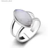 Bröllopsringar Sterling Silver 925 Simple Natural Moonstone Ring Womens Engagement Wedding Ring Fashion Jewelry Ring Q240315