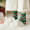 Chaussettes de noël en molleton de corail pour femmes, chaudes et épaisses, bonhomme de neige d'hiver, sol de couchage