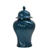 花瓶中国のダークブルーのセラミックジンジャージャーと蓋付き一般的なリビングルームキャンディーホームデコレーションアクセサリー