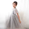 Robes de fille Robe de princesse fille avec paillettes robe en tulle pour mariage robe de bal taille haute manches papillon vestibule 4-16 ans 240315