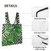 Shopping Bags 2pcs Lightweight Folding Painted Black Striped Green Leaf Fashionable Totebag Reusable Grocery Supermarket Satchel Bag