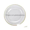 Pratos Pratos Placas de Vidro de Cristal de Estilo Europeu Redondo Grânulos de Ouro Ocidental Casa Ocidental Salada de Frutas Casamento Talheres Drop Delivery Ho Dhwlr