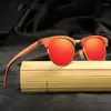 Solglasögon bambu och träglasögon kvinnors trä metall halva ram
