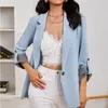 Women's Suits Single West Autumn Winter Coat Stitching Lapel Slim-Fit Cardigan 3/4 Sleeve Suit Jacket Women Blazer