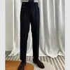 Trajes de hombre Diseño Hombres Pantalones de cintura alta Sólido Inglaterra Negocios Casual Traje Pantalones Primavera Verano Moda recta C64