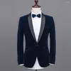 Herrdräkter herr sjal krage 2 stycken smal passform blå burgundy svart grön kostym sammet smoking jacka för bröllop (blazer byxor)