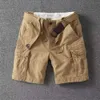 Zwaar watergewassen werkkleding met meerdere zakken en vijf broekstukken, losse en rechte vrijetijdsshorts voor zomerheren, trendy shorts