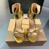 Gianvito Rossi Women's Metallic Feelals Sandals10.5 cm szpilki Obcasy Sandały Sandały Kobiety Sandały Luksusowe Sandały Zakrzywione kostki Pięte obuwie z tylnej części zamka błyskawicznego