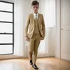 Abito beige per ragazzi risvolto con risvolto smoking da sposa blazer per bambini set da bambino giacca da festa formale pantaloni gilet 3 pezzi 2-16 anni 240313