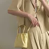 Chic Shoulder Bags Soft Yellow Square Pleated Versatile Small Bag for Women Summer Handheld Casual Korean One Shoulder Crossbody bags Trendy 240311