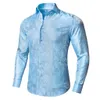 Bleu clair Paisley soie hommes chemise à manches longues chemises décontractées pour hommes Jacquard mâle affaires fête robe de mariée salut-cravate 240304