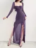 Casual Dresses Dress for Women Sexy Mesh Slit Ruffle Party Long Sticked Elegant Tight Prom Sleeveve Purple