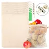 Storage Bags Drawstring Cotton Shopping Bag Reusable Vegetable Fruit Travel Goods Toy Cosmetics Non-toxic Breathable Kitchen Supplies