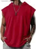 Herrtröjor tröjor Nya sommar lösa solida färg män ärmlös casual fitness trend överdimensionerad huvtröja l240315