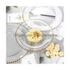 Pratos Pratos Placas de Vidro de Cristal de Estilo Europeu Redondo Grânulos de Ouro Ocidental Casa Ocidental Salada de Frutas Casamento Talheres Drop Delivery Ho Dhwlr