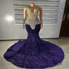 Luxury Diamond Crystal Prom Dresses For Black Girls Gorgeous Mermaid Purple African Evening Dress Sparkly Sequins Formal Occasion Party Gowns Vestios De Fiesta