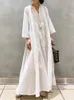 Girl's Dresses Spring Summer Dresses Fashionable V-Neckline Solid Color Loose Bathrobe Elegant Long Dress Ny in Loose Fit Retro Ladies Clothing 240315