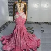 na sukienki na studniówek urodzinowy klejnot klejnot kryształowy Long Tail Gown Pink Carzy Gala Vestido de novia