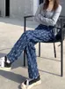 Damskie dżinsy WCFCX Studio Women luźne fit prosta szeroka noga Ripped Retro Street w stylu damskim moda nisza niszowa design dżins