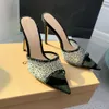 Nuovi Grossi Rossi Pantofole con strass in camoscio scamosciato Sandali con tacco a spillo Tacco alto 105mm slip-on open toe da donna Scarpe di design di lusso Taglia da sera 35-42Con scatola