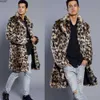 Terno de pele com estampa de leopardo masculino, casaco longo de coelho falso, moderno e moderno, outono inverno, novo estilo