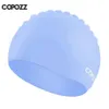 Copozz Elastic Silicon Rubber Waterproof Protect Ears Lång hårsport Simpool Hatt stor storlek Simning Cap för män Kvinnor Vuxen 240315