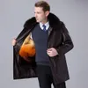 مواجهة Haining Haining Leather Leather Mens Jacket Winter Mink بارد ودافئ معطف مسن في منتصف العمر