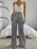 Kvinnors byxor 2024 Fashion Sequins Casual Loose High midje breda ben Kvinnor Solid Color Party Clubwear Sparkle Trousers Flare Flare