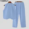 Casual Streetwear Style Set Incerun Mens Fashion Suit Love Printed Pattern Short Cardigan Waistcoat Pants Two-Piece Set S-5xl 240312