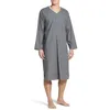 Men's Sleepwear Loose V Neck Long Sleeve Nightgown Pajamas Lightweight Cotton Top Shirt Light Blue/Gray M 3XL