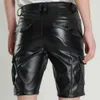 Shorts cargo de couro masculino stretch fashion PU couro shorts bolsos 240312