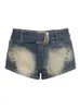 Damen-Shorts, Damen-All-Match-Design, Jean, Clubwear, High-Street-Hosen, Denim, Gyaru-Ästhetik, mit Gürtel, Batikfärbung, altes Geld