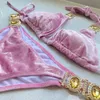 Sexy veludo rosa maiô feminino luxo strass diamante micro bikini push up tanga banho praia brasileira 240308