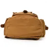 Backpack S.C.COTTON Vintage Leather Trim Casual Bookbag Men Women Laptop Travel Rucksack