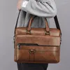 Aktentaschen Hohe Qualität Leder Aktentasche Herren Business Büro Laptop Handtasche 14 Zoll Umhängetasche Männliche Marke Tote Für A4 Datei XA355C