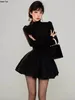 Mini robe moulante noire Y2k, élégante, mode automne-hiver, tricotée, fête d'anniversaire, vêtements à volants Kawaii, 240311
