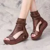 Chaussures romaines femmes été loisirs mode haut talon incliné surélevé bottes fraîches en cuir souple semelle épaisse poisson MouthSandals 240309