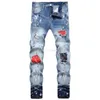 Jeans de créateur Jeans pour hommes et femmes, pantalons longs empilés, déchirés, High Street, rétro, peinture, Patch, trou, Denim, Streetwear