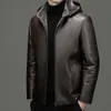 Winter Clothing New Mens Leather Jacket Middle-aged Lambhair with a Hat Sheep Fur and Integrated Warm Trendy
