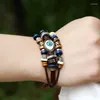 Strand Kirykle Boho Gypsy Hippie Design Leather Rope Eye Bracelet Multi-layer Woven Beaded Unisex Adjustable Jewelry