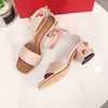 2024 Pop Sandal Woman Summer High Heels Roman Big Studs Heel Sandals Leather Sandals Chunky-Heel Ankle Strap Sandalies Block Heeled 35-43 Red Box Dust Bag