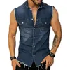 Men's Jackets Lapel Sleeveless Vest Jacket Single-breasted Flap Pockets Shirt Coat Tassel Men Summer Solid Color Denim Streetwear